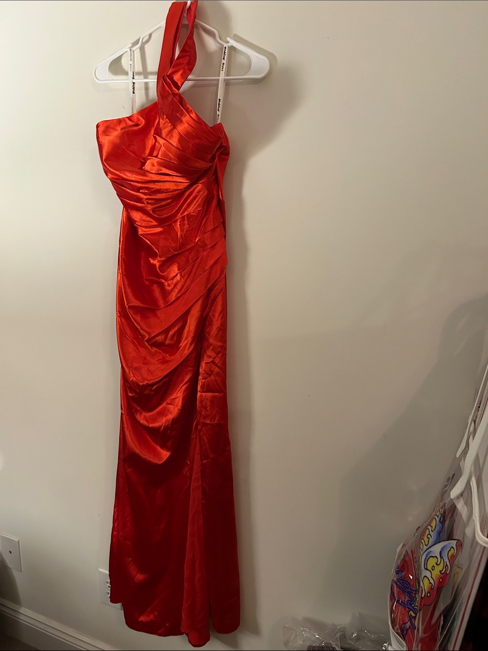 Bridal One-Shoulder Red Satin Gown